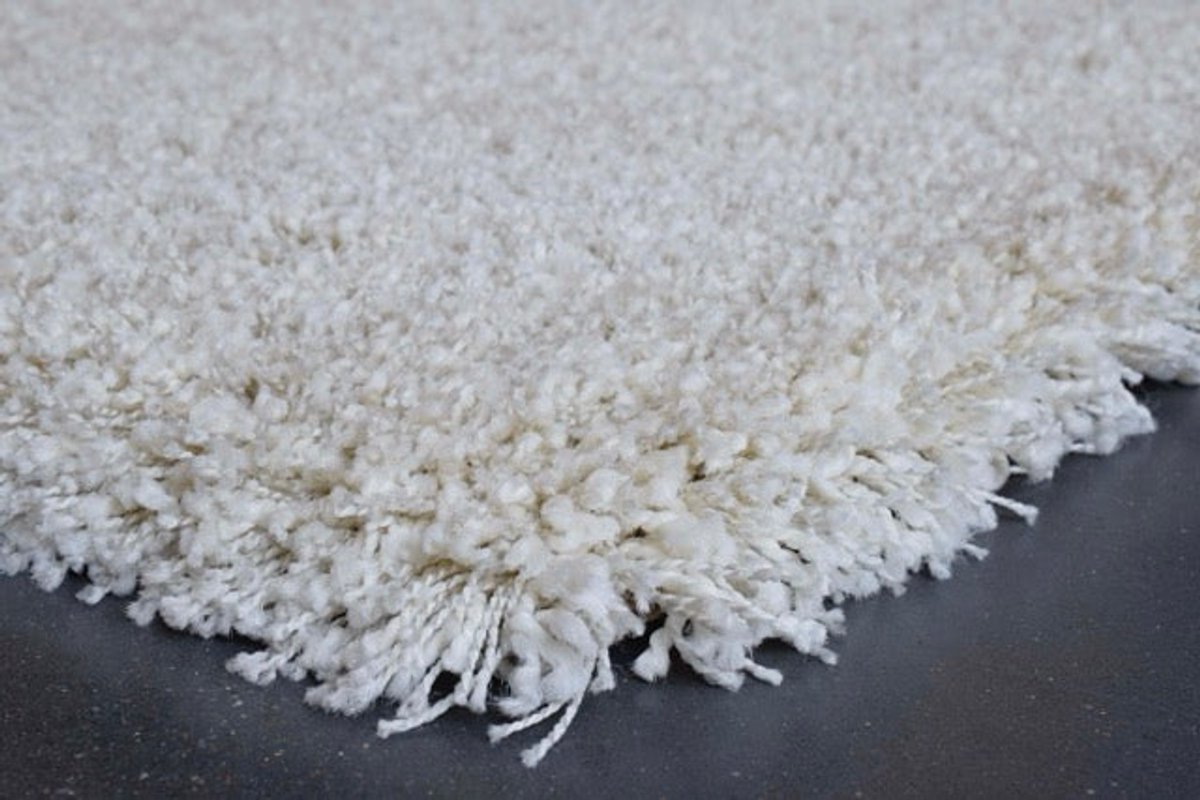 Rugsman Mellow Vloerkleed - 65 x 130 cm - Wit - Rechthoekig, Loper, Rond - Synthetisch - Woonkamer - Effen - Shaggy - Hoogpolig, Boho, Modern