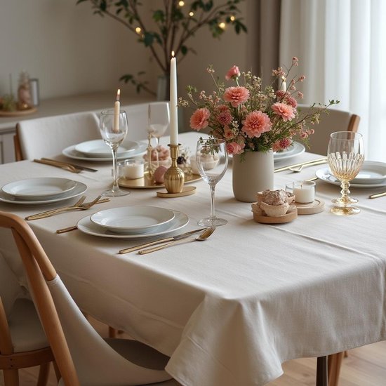 Nappe damassée ivoire 150 x 360 (Qualité hôtelière: 250 gr / m2) - 100% coton