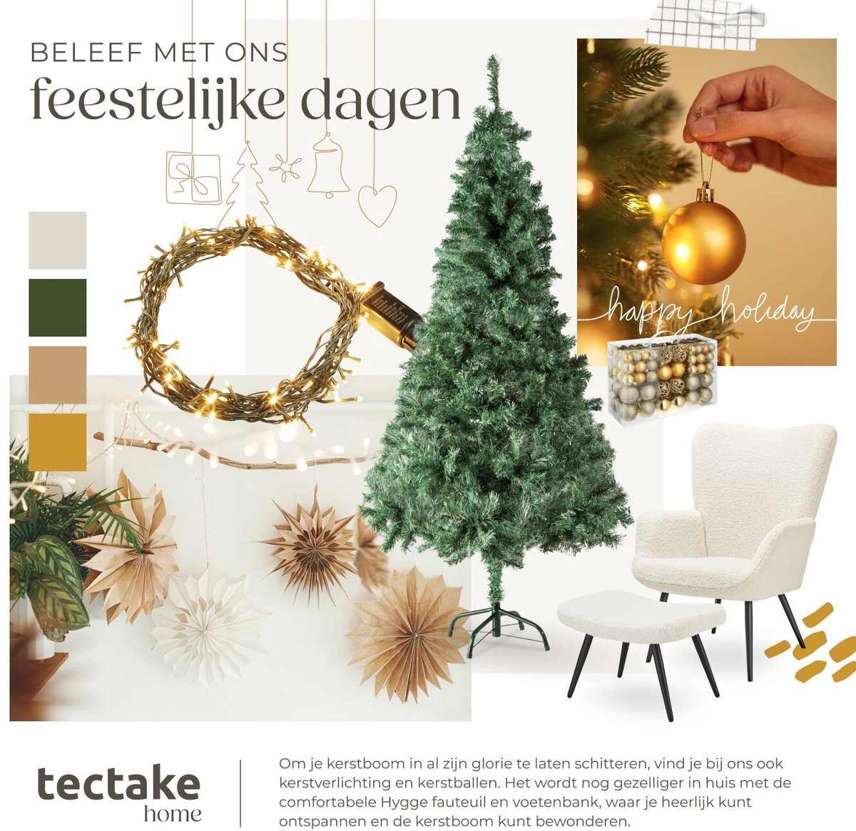 tectake® Kunstkerstboom - Levensecht met flexibele takken - Volumineus - Stabiel en eenvoudig te monteren - Kunstkerstboom als kerstversiering - 180cm - 533 takken - Groen – foto 3