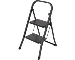 BRASQ Huishoudtrap 2-treden zwart - keukentrap inklapbaar metaal voor Particulier en professioneel gebruik - Trap Ladder - Anti slip