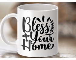 Mok Met Tekst Bless Your Home, Christian Quote Mok, Keramische Koffiemok, Religieus Cadeau Idee, Huis Zegen Mok, Nieuw Huis Mok