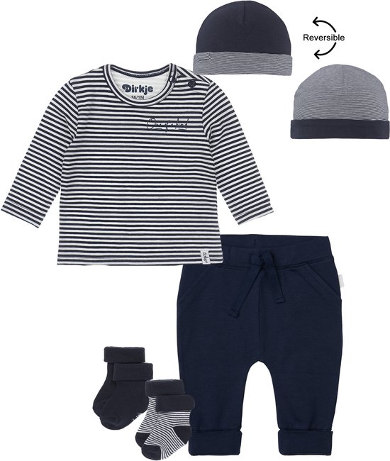 Dirkje - Noppies - Kledingset - 2 delig - Broek Naupli Navy - Shirt getreept - Maat 44
