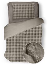 Eleganzzz Dekbedovertrek Shiny Bubble Pom Pom Flanel Fleece - Beige - Dekbedovertrek 140x200/220cm - 100% flanel fleece - Eenpersoons dekbedovertrekken - 140x220cm - Teddy Dekbedovertrek - Fluffy Dekbedovertrek - Effen Dekbedovertrek
