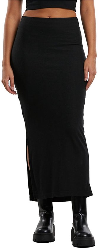 Urban Classics - Jupe longue côtelée à fente haute - XL - Zwart