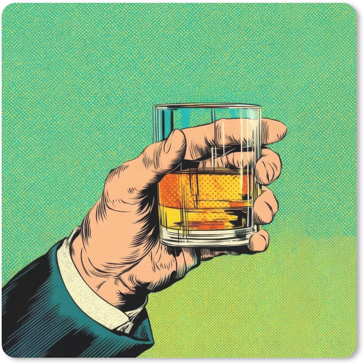 Muismat 20x20 cm - Mousepad Whisky - Glas - Hand - Groen - Muismatten