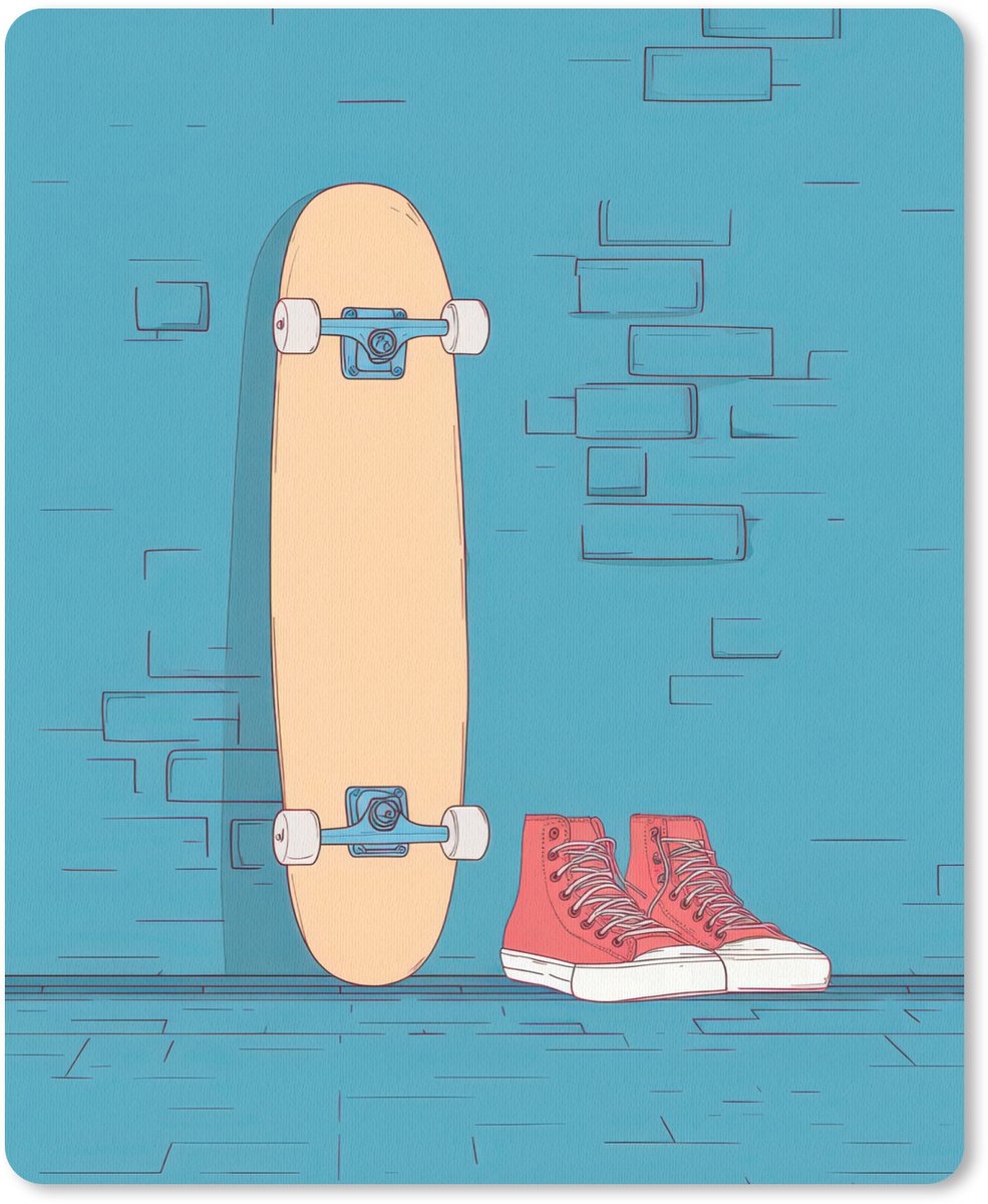 Muismat 19x23 cm - Mousepad Skateboard - Gympen - Rood - Minimalistisch - Muismatten