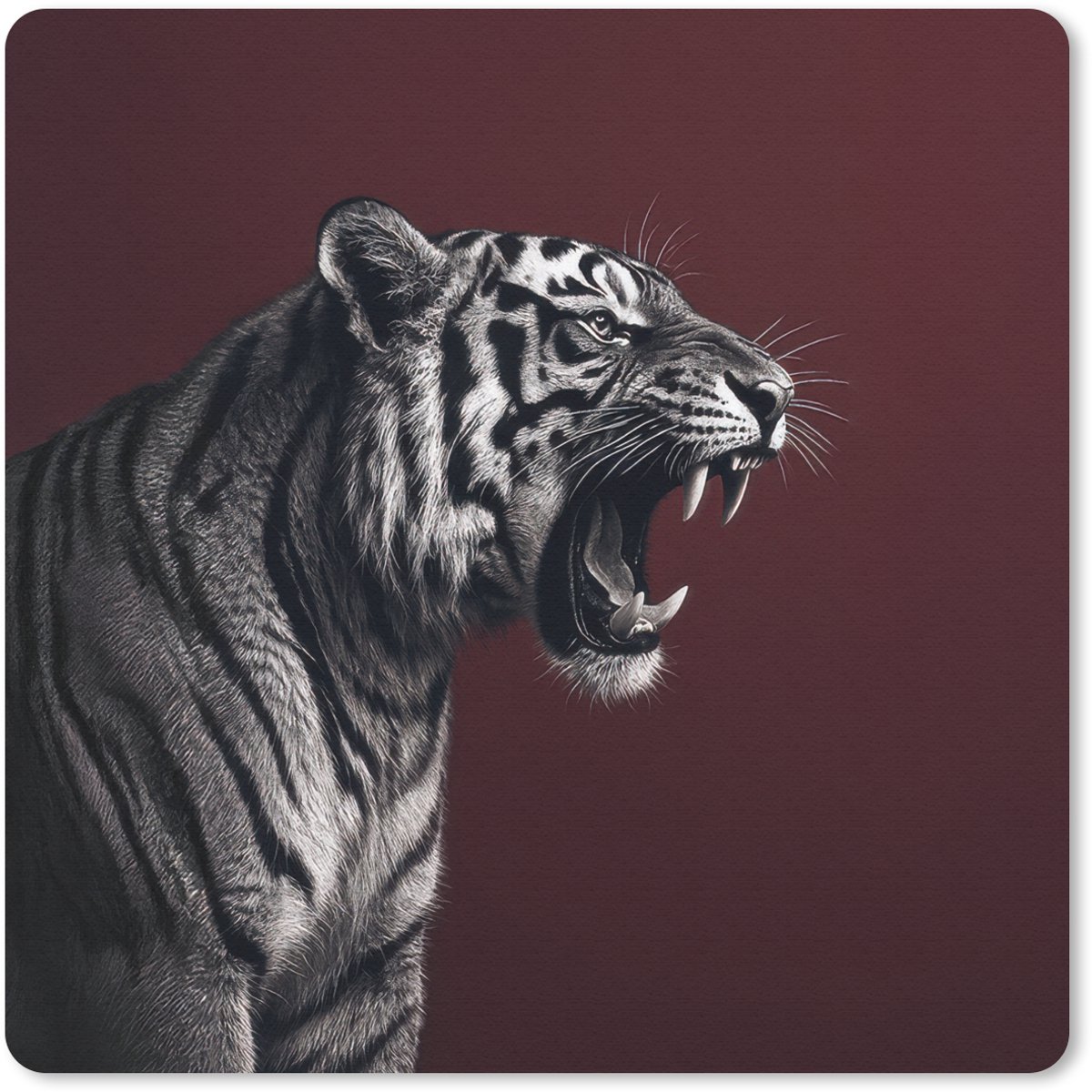 Muismat 20x20 cm - Mousepad Tijger - Brult - Bordeaux - Muismatten