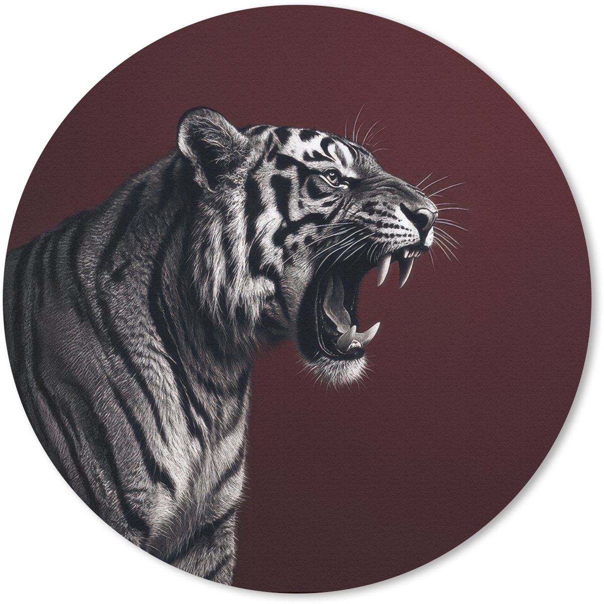 Muismat rond 50x50 cm - Mousepad Tijger - Brult - Bordeaux - Ronde muismatten