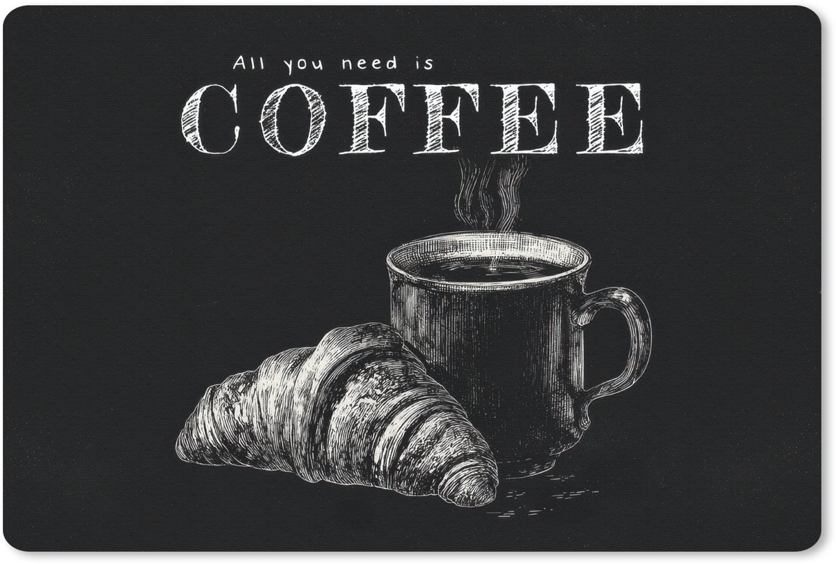 Muismat 27x18 cm - Mousepad Koffie - Croissant - Tekst - Muismatten