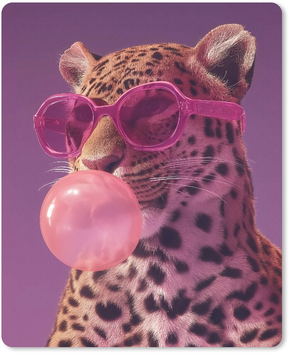Muismat 19x23 cm - Mousepad Panter - Zonnebril - Kauwgombel - Roze - Muismatten