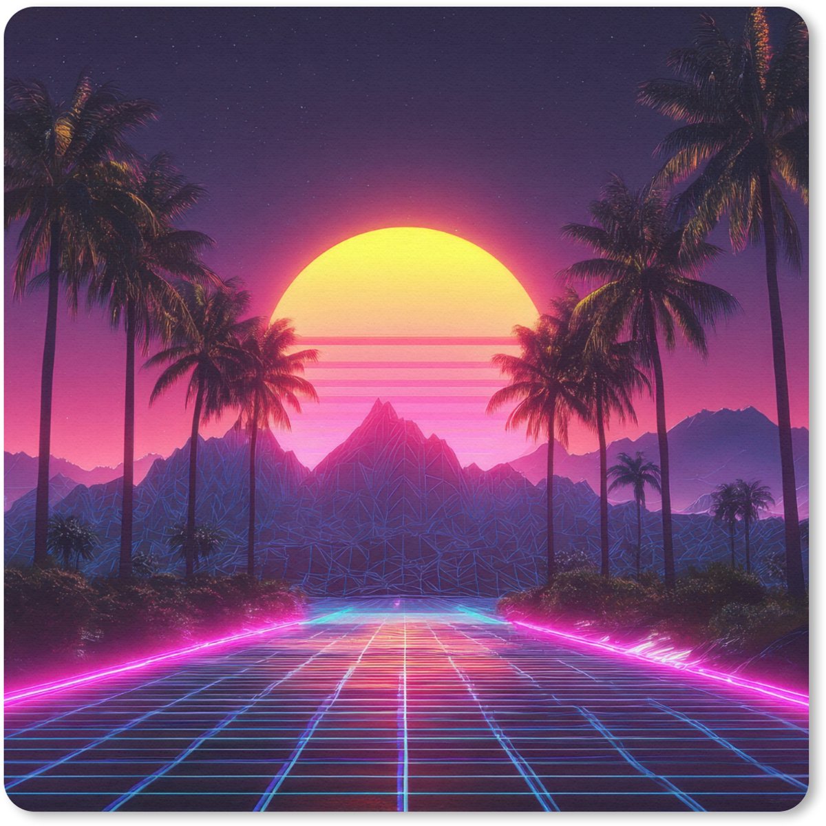 Muismat 30x30 cm - Mousepad Horizon - Palmbomen - Bergen - Geel - Muismatten