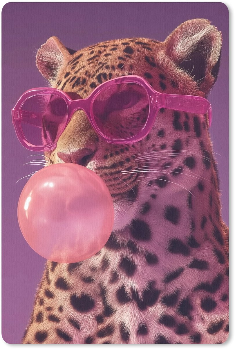 Muismat 18x27 cm - Mousepad Panter - Zonnebril - Kauwgombel - Roze - Muismatten