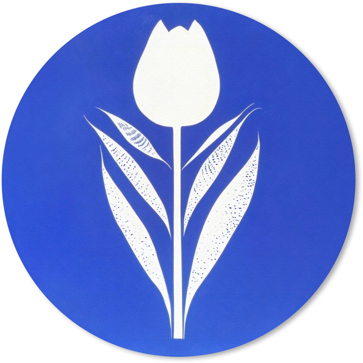 Muismat rond 20x20 cm - Mousepad Tulp - Minimalistisch - Bladeren - Wit - Ronde muismatten