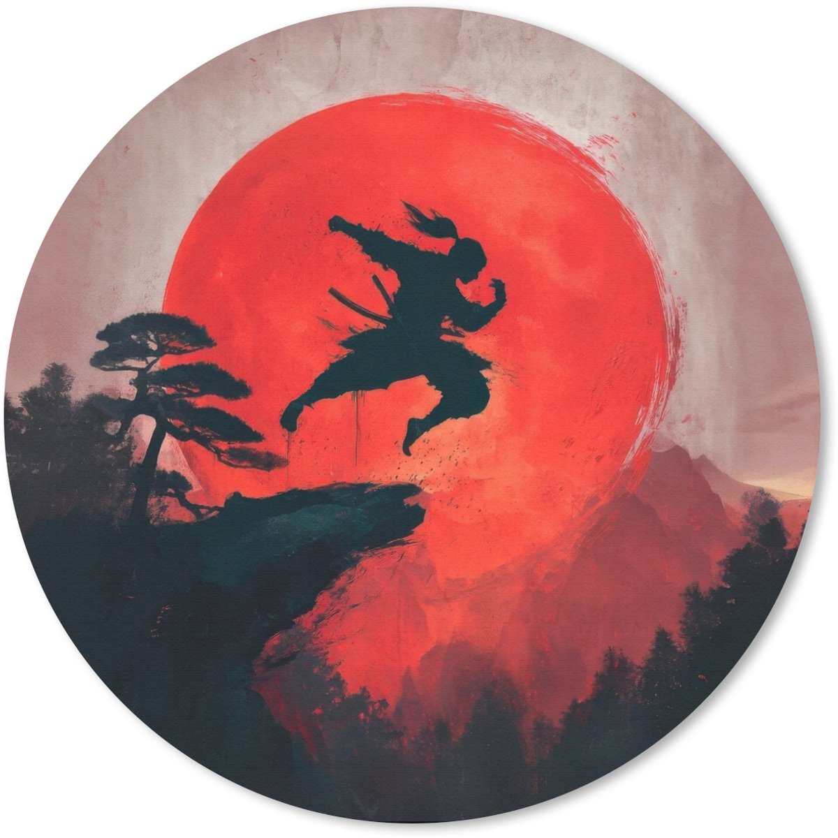 Muismat rond 50x50 cm - Mousepad Zon - Krijger - Bomen - Bergen - Ronde muismatten