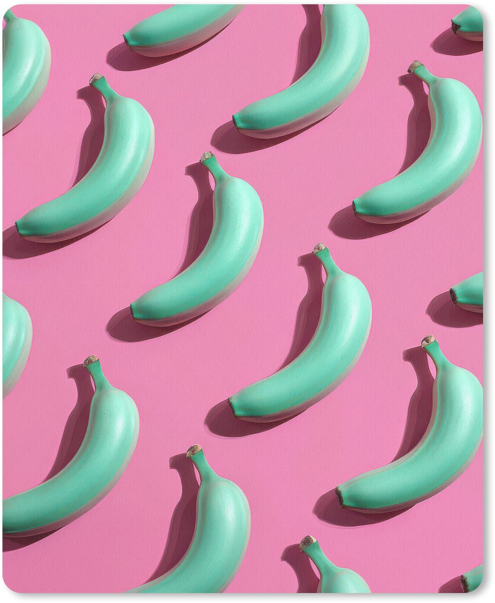 Muismat 19x23 cm - Mousepad Bananen - Patroon - Blauw - Roze - Muismatten