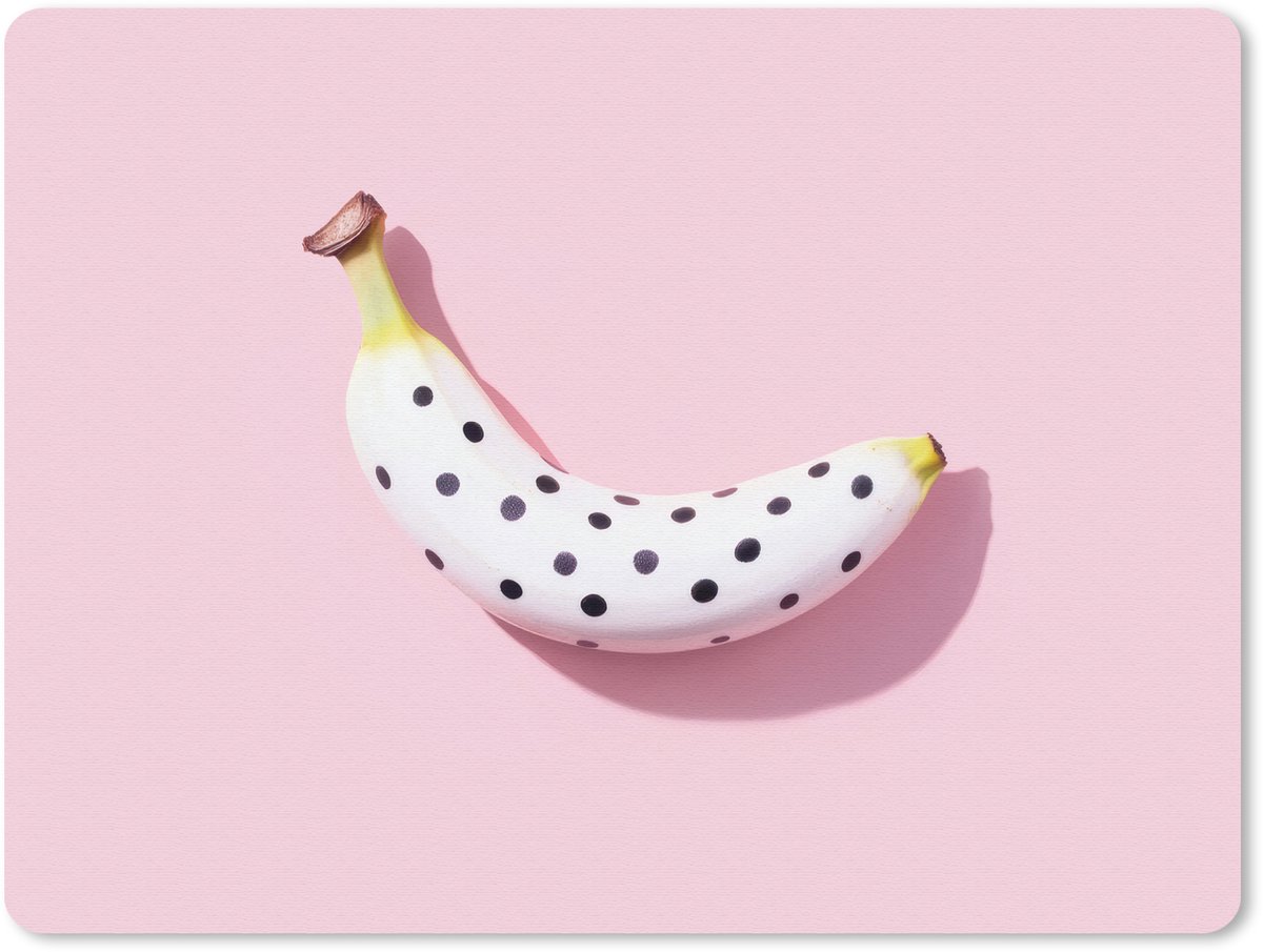 Muismat 23x19 cm - Mousepad Banaan - Stippen - roze - Muismatten