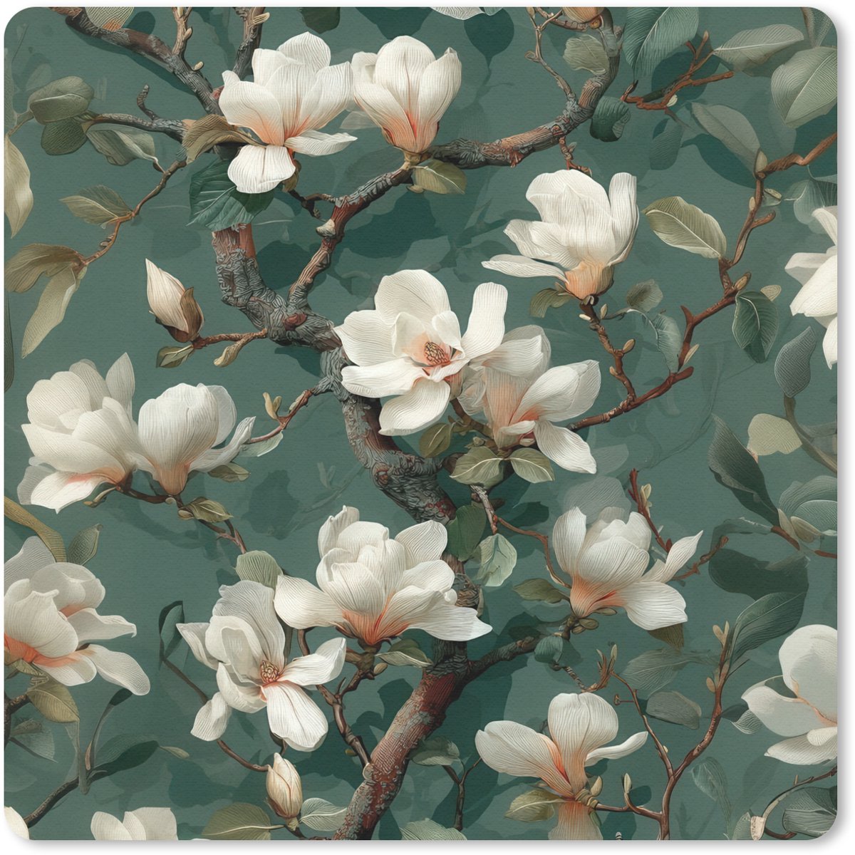 Muismat 30x30 cm - Mousepad Bloemen - Takken - Wit - Klassiek - Muismatten