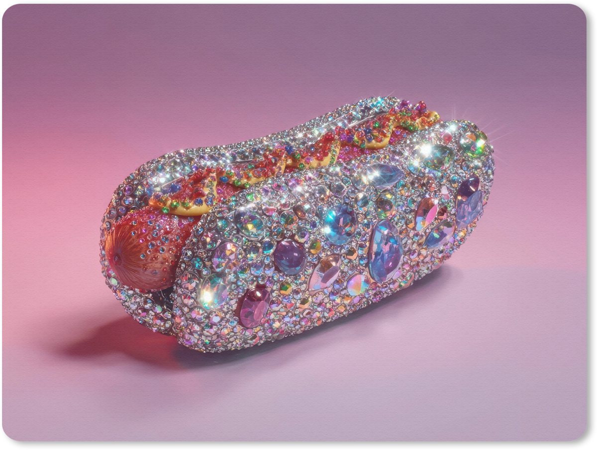 Muismat 23x19 cm - Mousepad Hotdog - Steentjes - Glitters - Paars - Muismatten