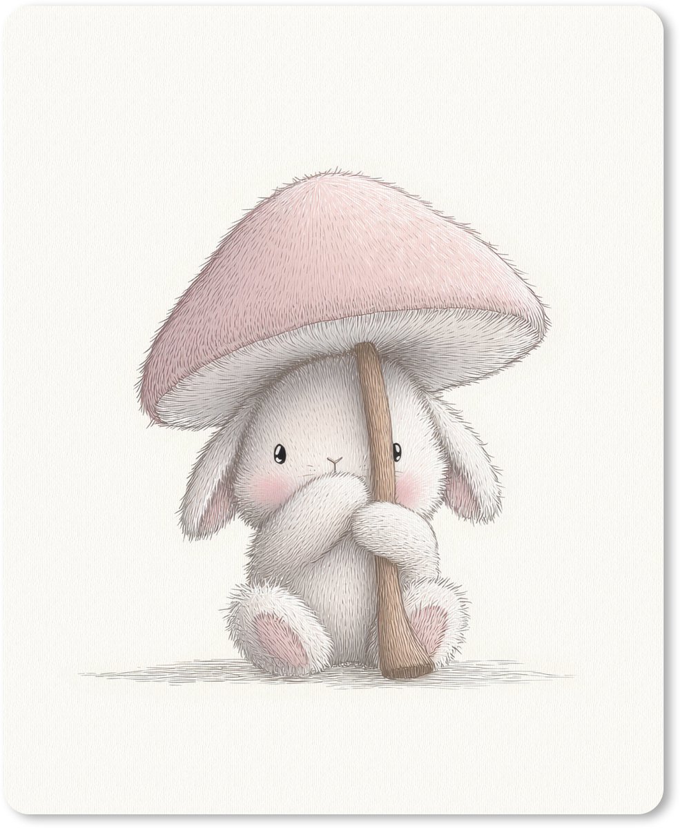 Muismat 19x23 cm - Mousepad Paddenstoel - Konijn - Roze - Muismatten