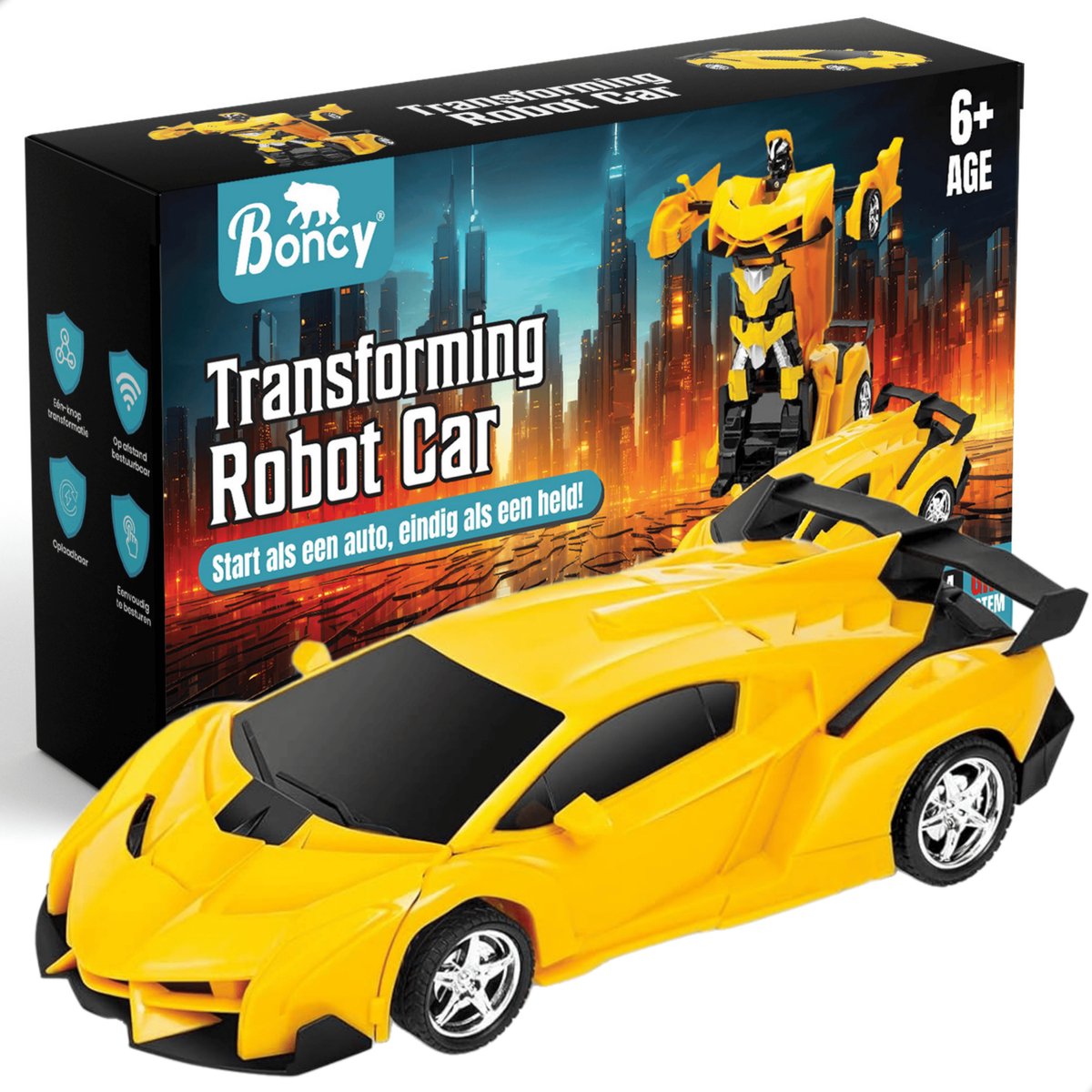 Boncy® Bestuurbare RC Auto - Transformerende Lambo Geel - Jongens Meisje Volwassenen - Robot Speelgoed Binnen & Buiten - Afstandbestuurbaar Race Drift Car - Afstandsbestuurbaar Raceauto Accu Stuntauto - Bestuurbaar Elektrisch Autos Afstandsbediening — afbeelding 10