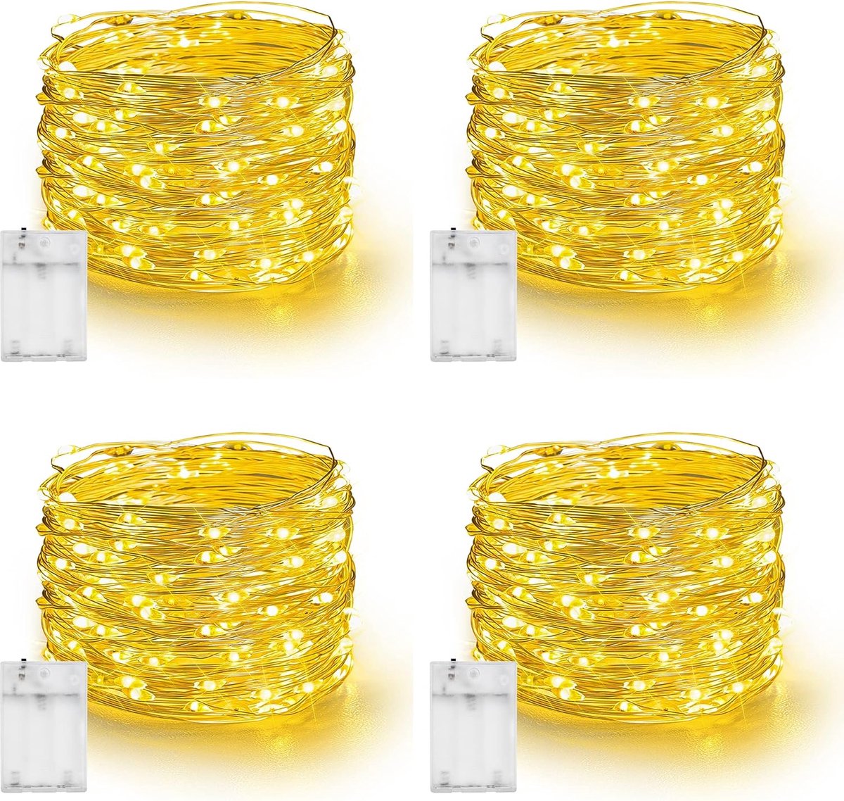 Daity 4-pack - Lichtsnoer - 20 meter totale LED zilverdraad - waterdichte lichtsnoer - kerstversiering - geschikt voor binnen- en buitendecoratie voor tuinfeesten in de slaapkamer - Geen batterijen inbegrepen (warm wit)