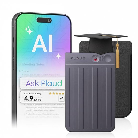 PLAUD NOTE Studentenversie – Slimme AI Memo met Automatische Transcriptie & Samenvatting - Perfect voor Studenten & Onderzoekers - Neem Moeiteloos Colleges, Interviews en Groepsgesprekken