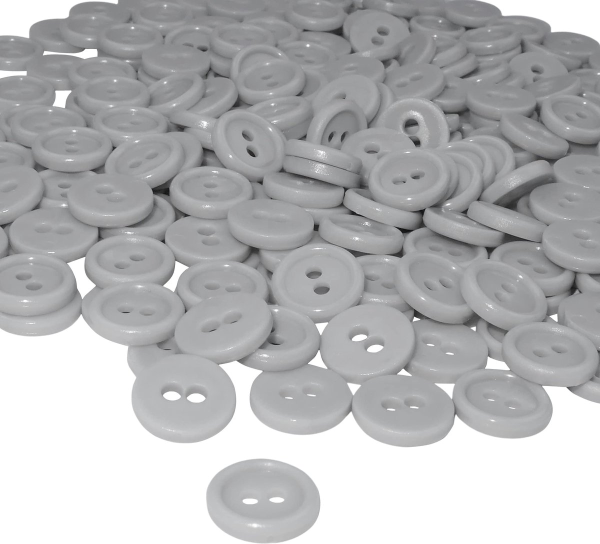 C56356 - Set van 100 ronde knopen Ã˜11,5x2,2mm - grijs - kunststof met 2 gaten