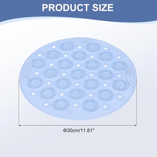 Douchemat - Antislipmat - TPE - Badmat - met Zuignappen - met Afvoergaten - Rond - voor Douche, Badkamer, Badkuipen - 30CM - Blauw