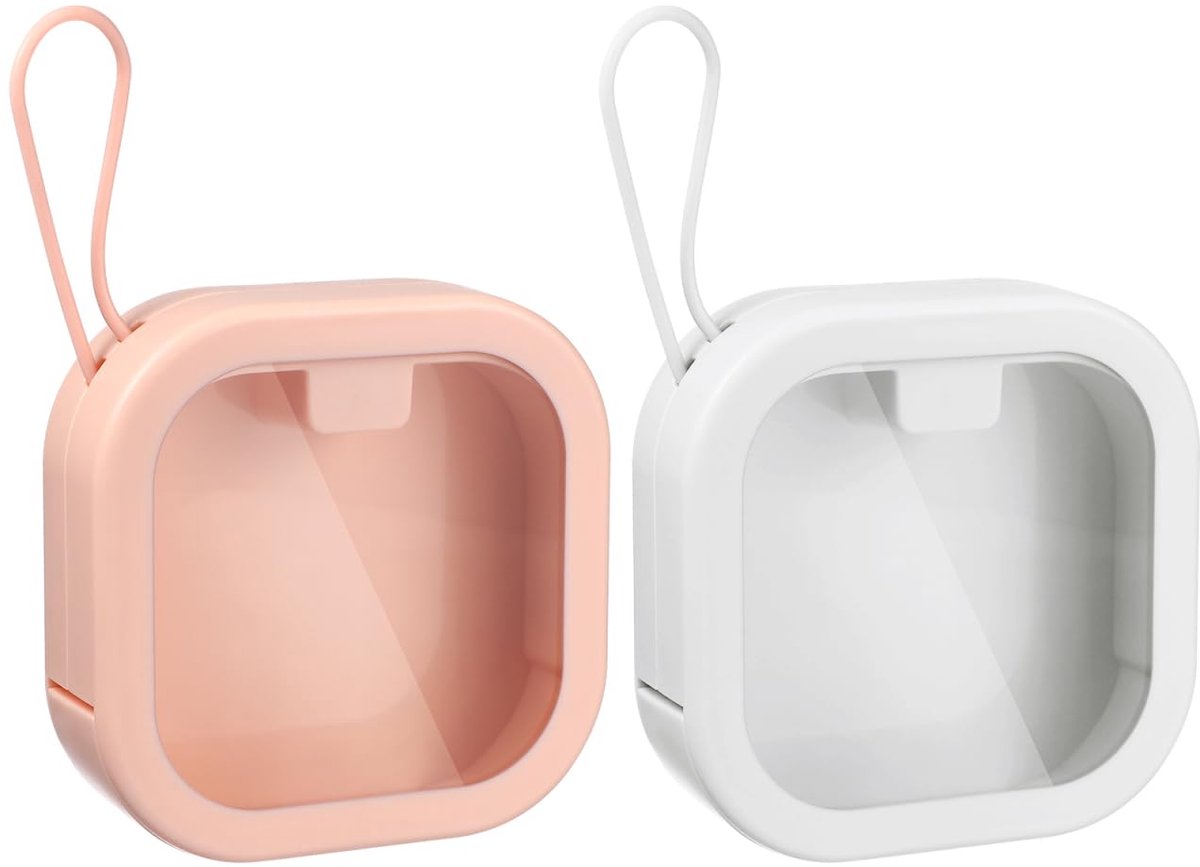 2 stuks draagbare opbergdozen met koord 9,5*9,5*3cm wit en roze