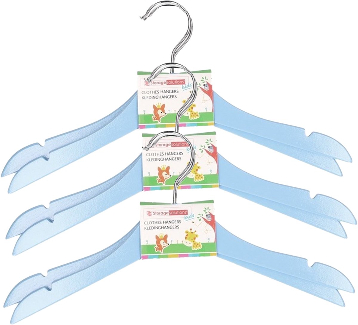Storage Solutions kledinghangers voor kinderen - 12x stuks - hout - Klerenhangers - blauw