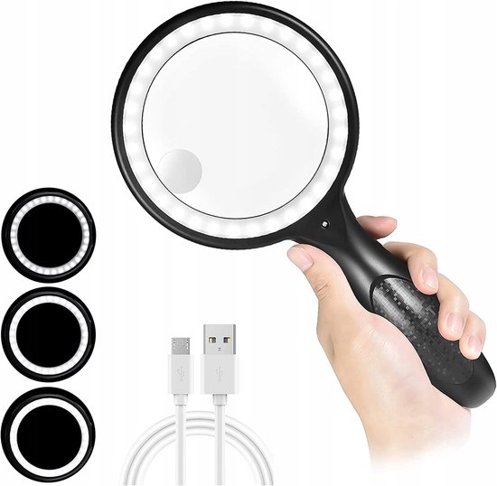 1x 10X Handheld Vergrootglas Lezen Sieraden Loep 12 LED
