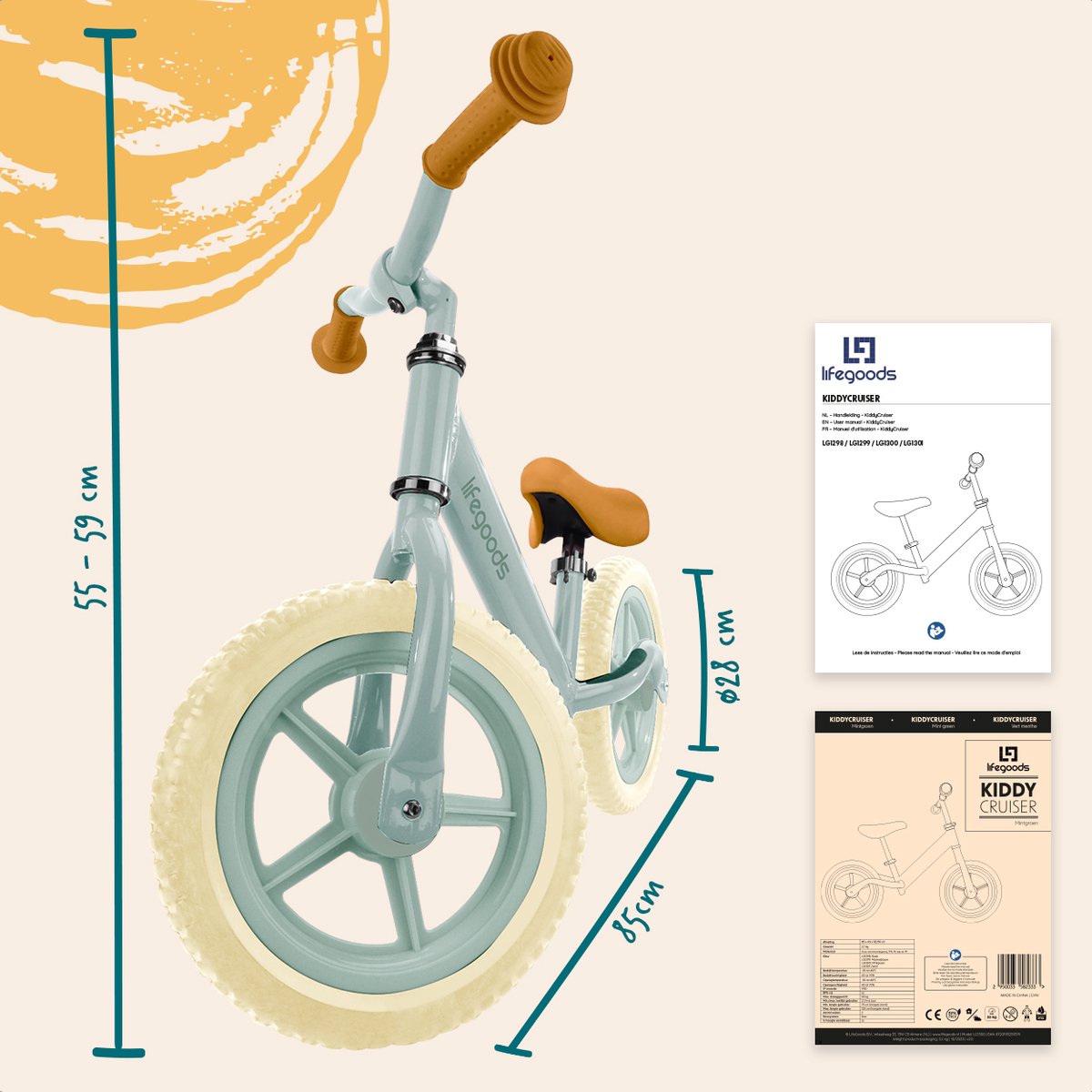 LifeGoods Loopfiets - Speelgoed 2 jaar en ouder - Jongens en Meisjes - Balance Bike - Loopfietsje - Mintgroen — afbeelding 9