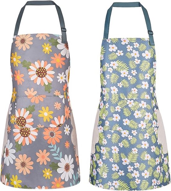 Keukenschort - 2 stuks - Dames Kook Schort - Professioneel Kookschort - Polyester - Horeca Sloof - Simpel verstelbaar - Verfschort - Extra Grote Vakken - barmannen - Barbecueschorten