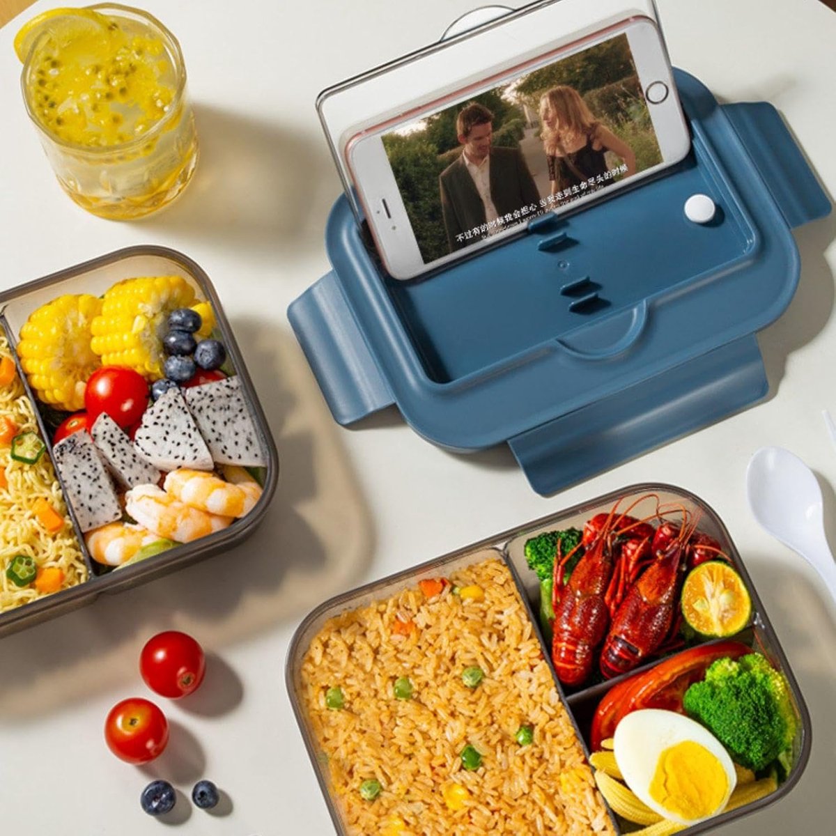 Broodtrommel - broodtrommel lunchbox volwassenen - Lunchboxen kinderen - Lunchbox met vakjes - Herbruikbare lunchbox - Boxcontainer met 2 compartimenten - Geïsoleerde - Afsluitbare - Draagbare - Kan in de magnetron worden verwarmd (grijs) — cadeau in Koken & Dineren - foto 5