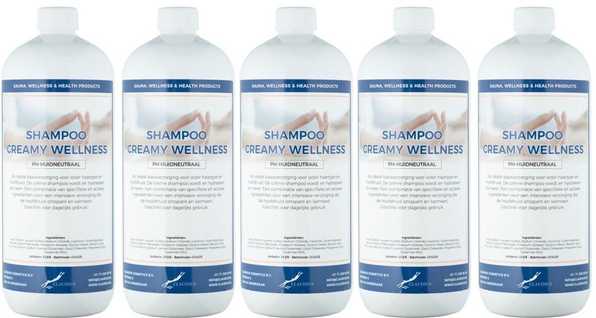 Shampoo Creamy Wellness - 1 liter - 5 Stuks - Voordeelverpakking - Haarverzorging