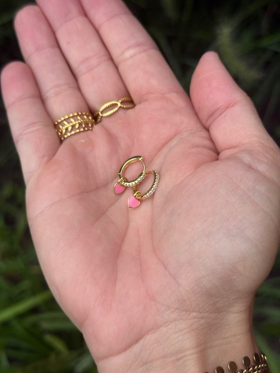 Boucles d'oreilles enfant - Argent 925 - Boucles d' Hartjes - Boucles d'oreilles or fille - Boucles d'oreilles Filles - Boucles d'oreilles anneau cœur - Argent 925 - Cadeau fille - Boucle d'oreille cœur rose