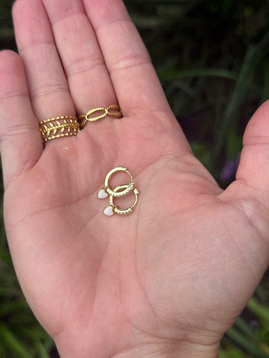 Boucles d'oreilles enfant - Argent 925 - Boucles d' Hartjes - Boucles d'oreilles or fille - Boucles d'oreilles Filles - Boucles d'oreilles anneau cœur - Argent 925 - Cadeau fille - Boucle d'oreille cœur blanc