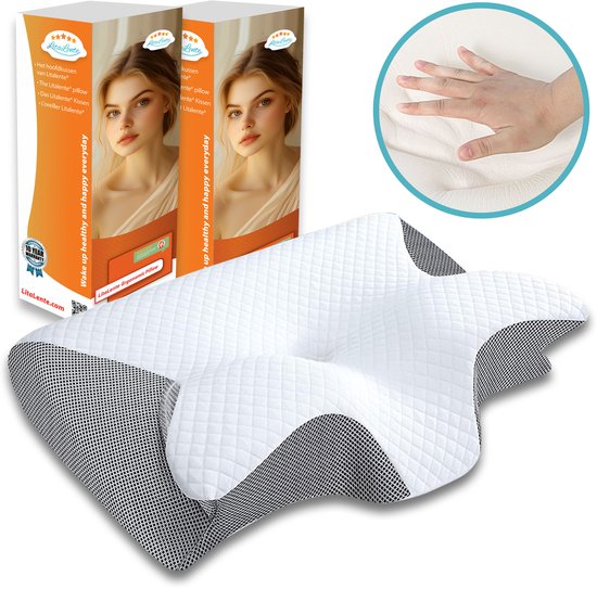 2x Traagschuim Hoofdkussen van LitaLente (Set van 2) 60x36x13 cm – Ergonomisch Vlinderkussen – Orthopedisch – Neksteunkussen – Memory Foam Kussen – Anti-Snurk – Kussen tegen Nekpijn, Rugklachten en Schouderklachten – Voor Zij- Rug- en Buikslapers