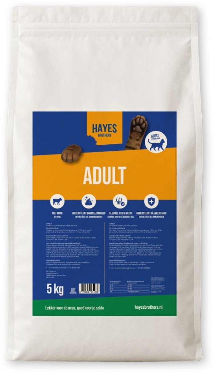 Hayes Brothers Adult Kattenvoer 5kg – Evenwichtig Droogvoer voor Volwassen Katten