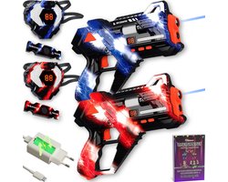 Oplaadbare Lasergame set voor Kinderen + Educatief Boekje - 360° sensoren - Oplaadbaar - 2 Persoons Laser Tag Set met 2 Blasters en Vesten