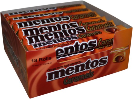 Mentos choco caramel doos 18 rollen
