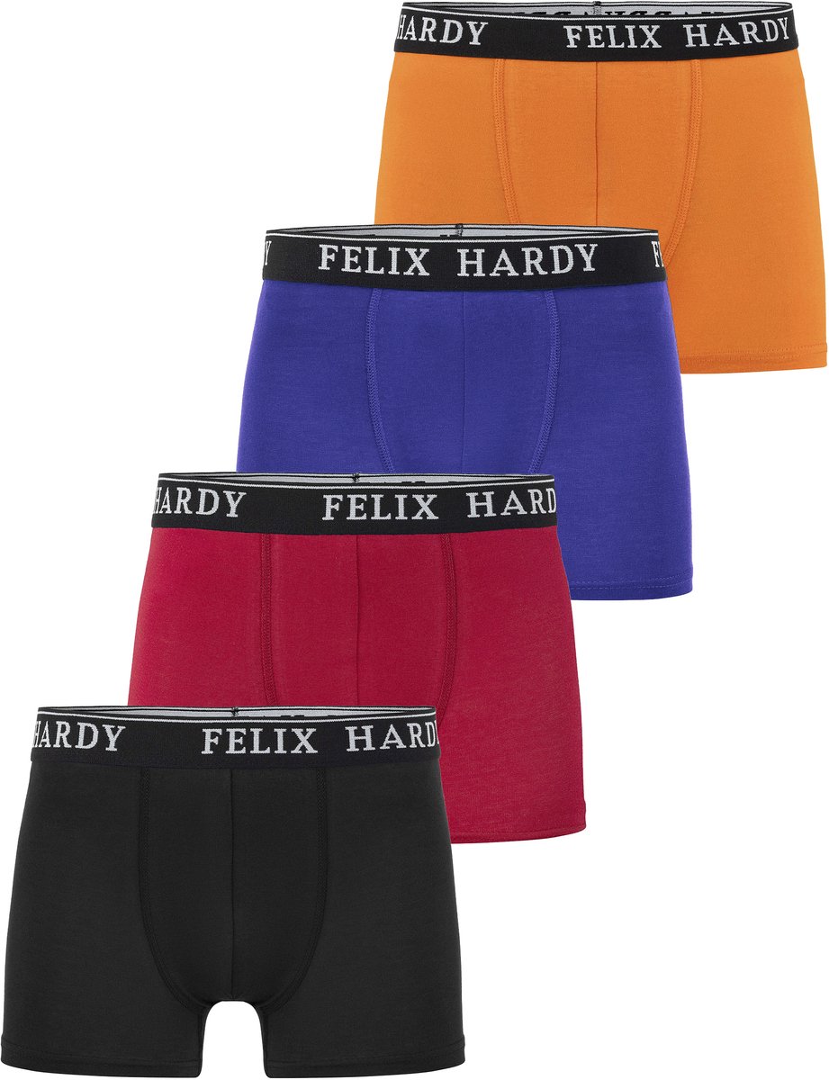 Felix Hardy Boxer - Boxershort Multipack 4 Pack - Onderbroek Mannen - Ondergoed - 97% Katoen Heren Zwart-Rood-Blauw-Oranje - L