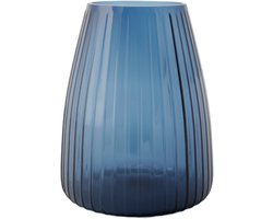 XLBoom DIM 2.0 Medium Blauw – Mondgeblazen glazen vaas met streeppatroon – Verkrijgbaar in Green | Blue | Grey – Tijdloze design vaas door Ann & GJ