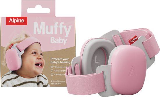Alpine Muffy Baby Comfort - Gehoorbescherming voor Baby’s en Peuters, CE & ANSI Gecertificeerd, Unieke hoofdband voor Veilige & Comfortabele Pasvorm, Verstelbaar tot 48 maanden, 24 dB Demping, Roze