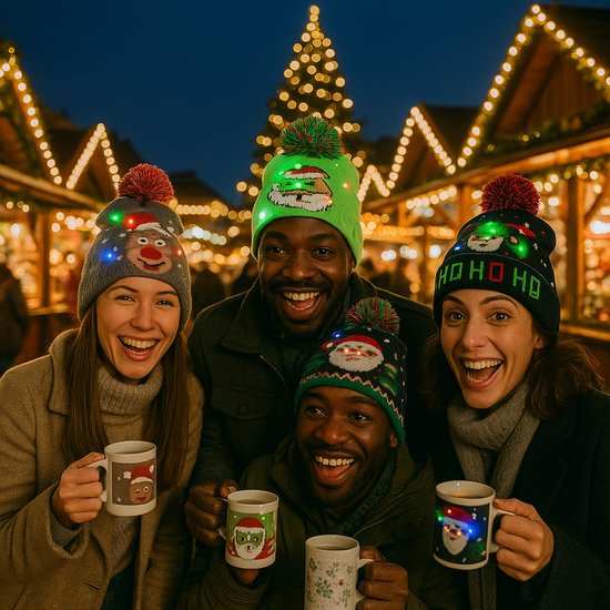 chapeau de noël imprimé arbre de noël - avec lumières LED - chapeau de noël moche - pour petits et grands - pour hommes et femmes