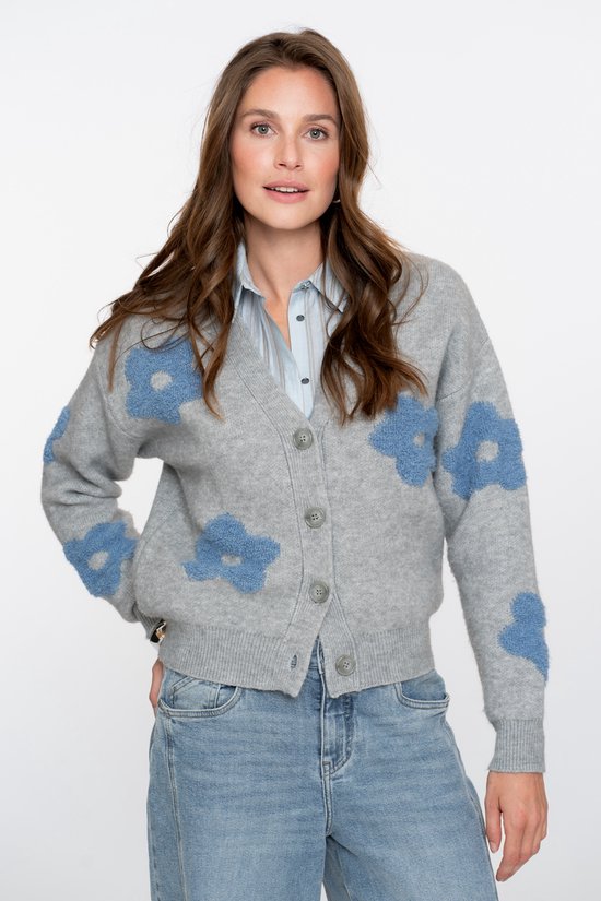 Gilet Geisha surdimensionné à motif floral 54510 10 Gris chiné/bleu Taille femme - S