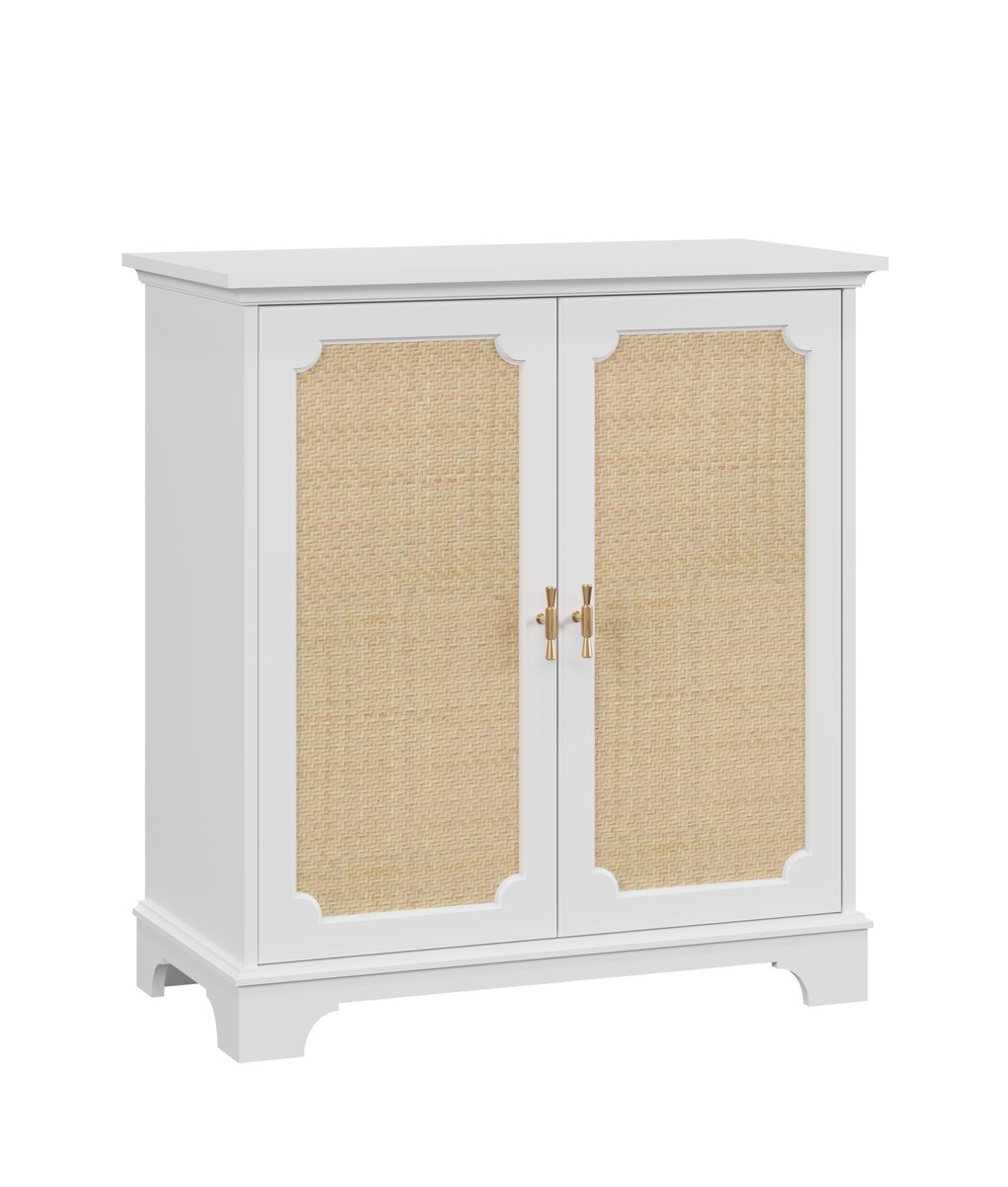Merax Sideboard met Rattan Deuren - Buffetkast - Dressoir - Wijnkast - Opbergkast voor Woonkamer - Hal - Keuken - Wit 80x38x86 cm