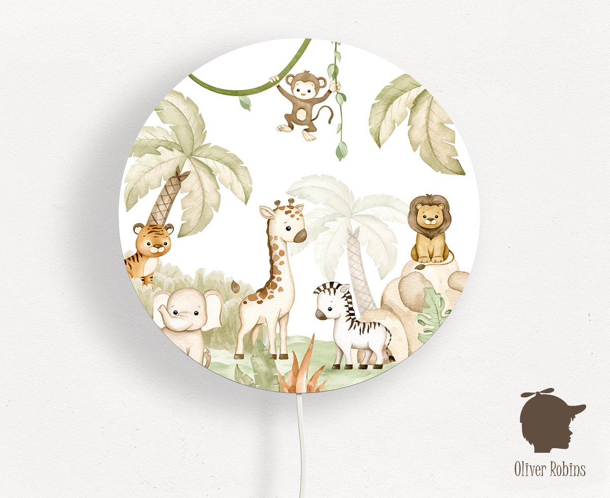 Wandlamp rond Savanna Joy Oliver Robins-sfeerverlichting-kinderkamer-jungle dieren-wandverlichting