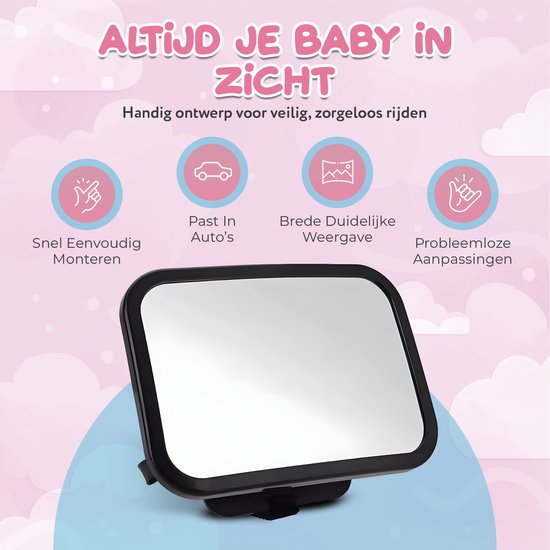 Bailanta® Autospiegel Baby - Achteruitkijkspiegel voor Auto - 360° Roteerbaar - Onbreekbare Veiligheidsspiegel - Brede Weergave van Merkloos — afbeelding 5