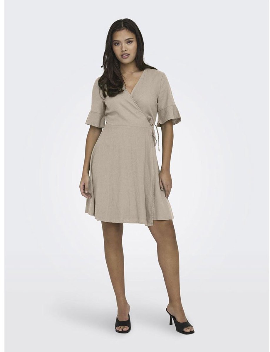 Only Addiction-caro Korte Mouwen Korte Jurk Beige S Vrouw